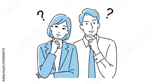 Puzzled business professionals pondering tough questions, seeking solutions with thoughtful contemplation