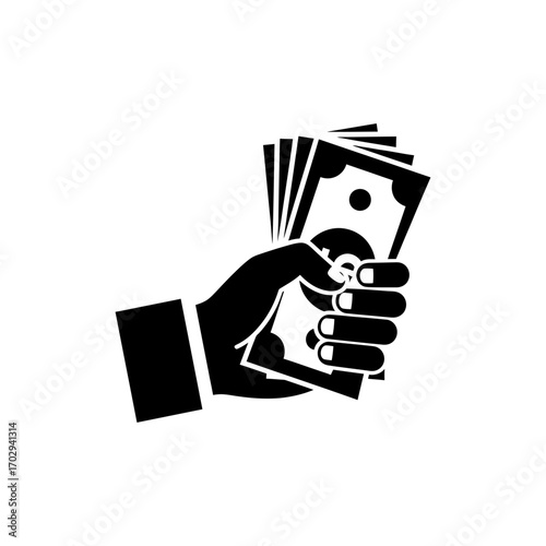 Vector silhouette of dollar bill held by an employee's hand, payday illustration