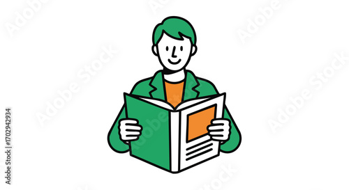 Man reading a book with a smile, engrossed in a story, perfect for education or relaxation concepts