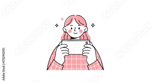Smiling woman holding smartphone horizontally to capture a moment, modern clean style
