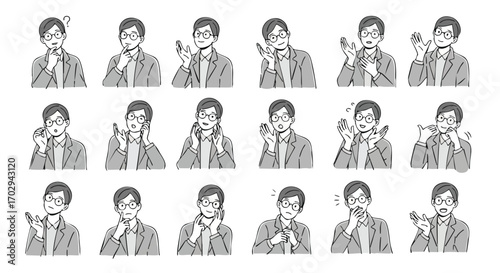 Expressions of a businessman in various situations, perfect for conveying emotions and reactions