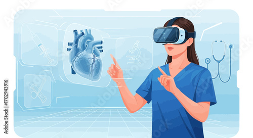 Doctor using augmented reality for heart examination and surgical planning modern healthcare