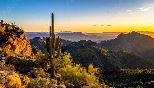 Desert sunset over mountains