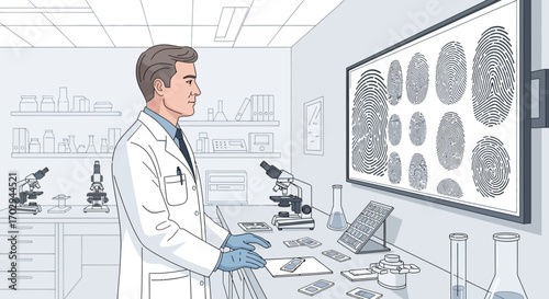 Scientist Analyzes Fingerprint Evidence in a Forensic Laboratory Environment
