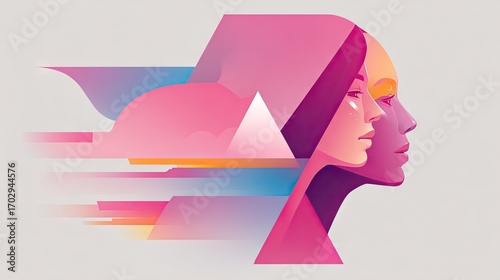 Abstract faces profile view illustration