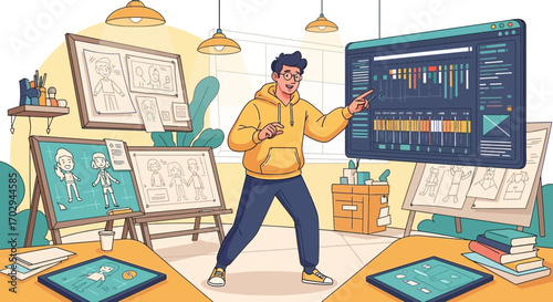 The animation director provides guidance on character design and story development