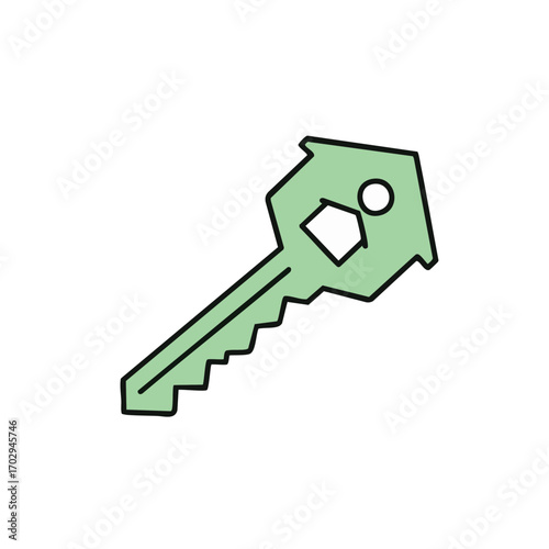 This charming light green key, featuring a distinctive house-shaped head, beautifully symbolizes home ownership, security, and access to new opportunities.