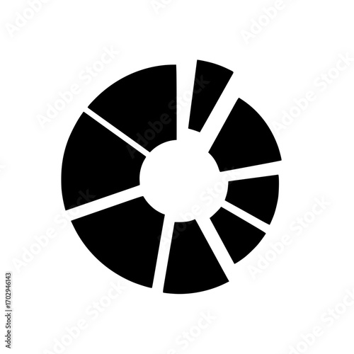 Vector icon of a circular segmented chart symbolizing analytics, metrics, and performance visualization.