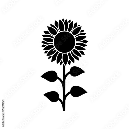 Sunflower vector silhouette icon symbolizing agriculture, farming, growth, and nature.