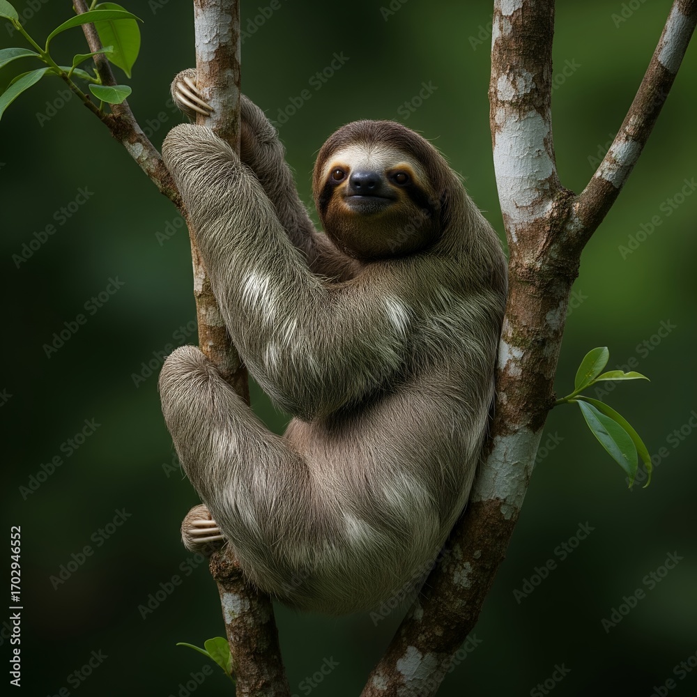 Fototapeta premium Sloth in Tree, Wildlife Portrait, Nature, Arboreal Animal