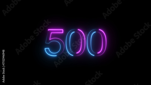 A dynamic circular illustration, and glowing neon number 500 illustration . on a black background. and creating a stunning illustration 4k illustration	