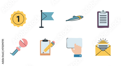 Achieve goals with modern business and marketing icons representing success and strategic planning