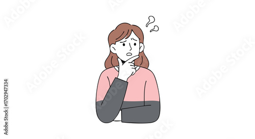 Stressed woman thinking hard about a problem with a curious expression on her face