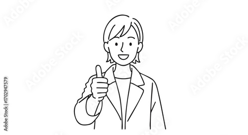Confident professional woman gives a big thumbs up, conveying success and approval in a clean, modern style