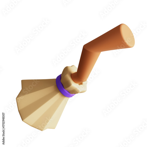 A vibrant 3D rendered cartoon broom, an instantly recognizable symbol of magic, witchcraft, and enchanting fairy tales, presented with a clean, modern aesthetic