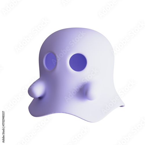Adorable pastel purple 3D ghost character floating whimsically, embodying a cheerful, friendly, and captivating concept, ideal for creative projects, holiday themes, and digital content