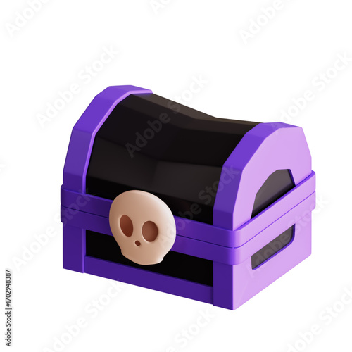 Treasure Chest with Skull Purple, Cartoon, Gift, Loot Box, Vector, Game Reward, Prize, Decorative, Decorative, Box