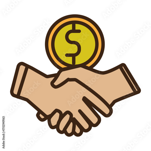 Handshake Financial deal agreement with coin icon