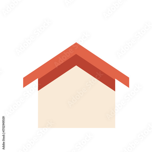 A clean, minimalist graphic icon featuring a stylized house roof in warm red-orange, perfect for conveying concepts of home, shelter, property, and design.