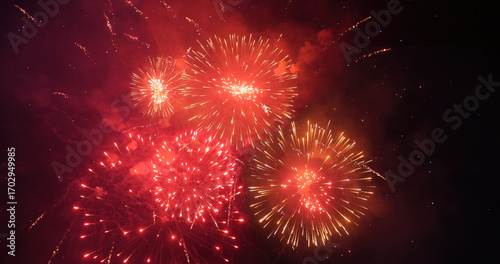 Fotografía Red Firework celebrate anniversary in night time celebrate national holiday
