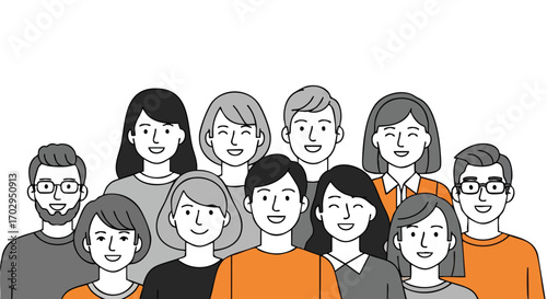 Diverse group of smiling people creating a vibrant community feeling and representing unity and connection