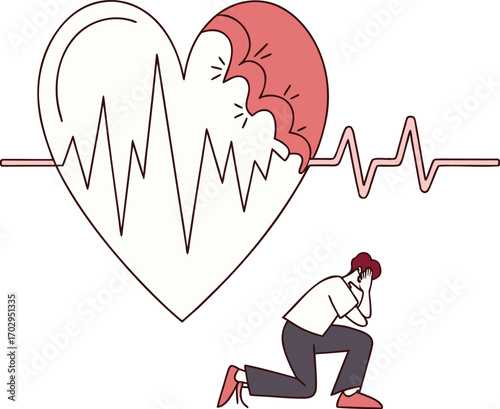 Heartbreak and emotional distress depicted through a broken heart and a sad person