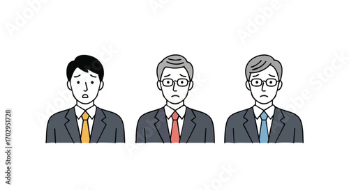 Worried businessmen in suits express concern about financial challenges and uncertain future