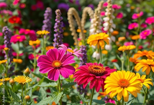 Vibrant spring and summer blooms in lush garden setting,  lilies,  spring