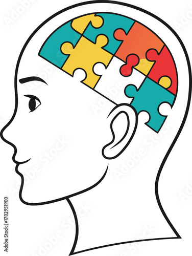 Head with puzzle pieces representing autism awareness