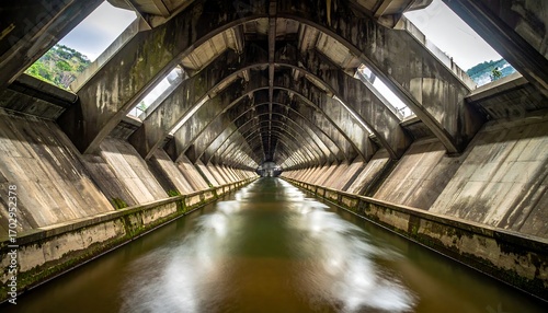 Concrete tunnel, flowing water