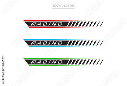 Vector Race Car Graphics with Dynamic Lines, Stripes, and Competition Symbols