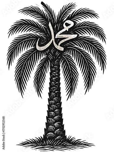 Islamic Calligraphy of Prophet Muhammad on a Palm Tree