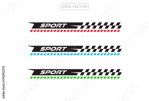 Race Car Vector Graphics with Stripes, Checkered Flags, and Decal Patterns