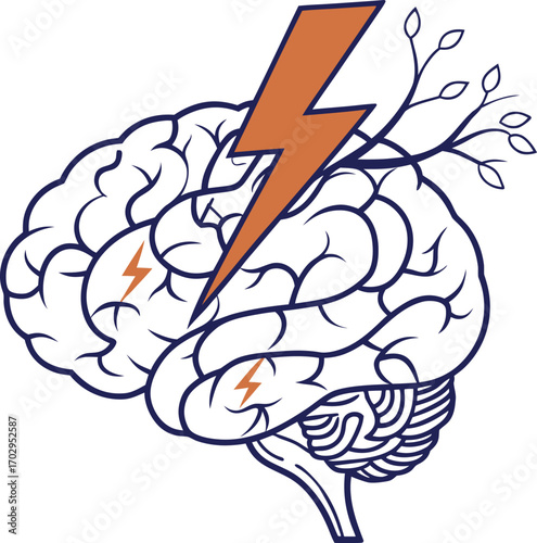 Brain with lightning, a symbol of brainstorm