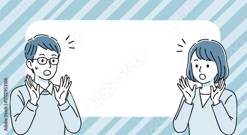 Shocked Couple Frame Surprised Man and Woman Cartoon Illustration with Copy Space