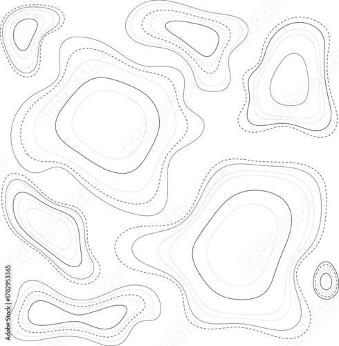Line and dashed line topographic texture shape for music or event poster with square transparent background