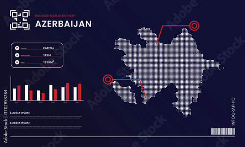 Rounded square dot map of Azerbaijan with infographic presentation template use for design element