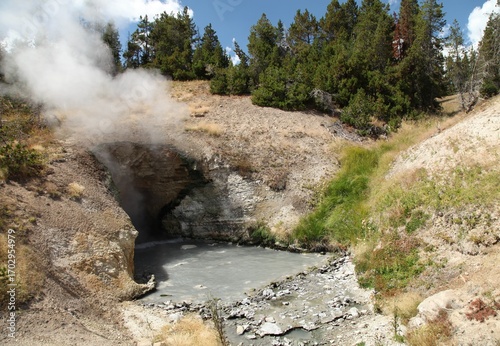 Dragon's Mouth Spring along Mud Volcano Trail in Yellowstone National Park, Wyoming