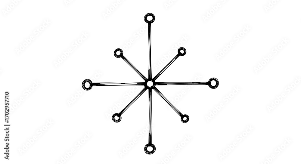Hand-Drawn Geometric Starburst Design Element in Black and White