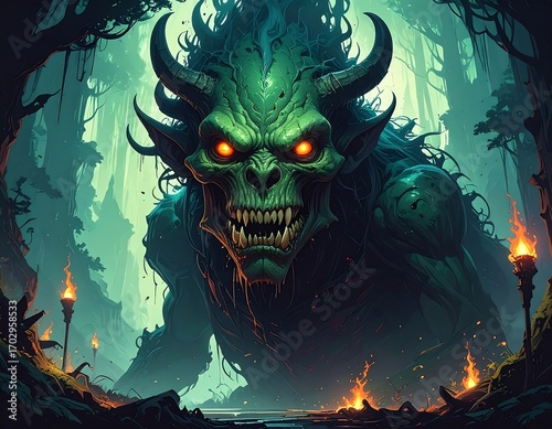 Wallpaper Mural Green monster in a dark forest Torontodigital.ca