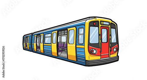 Cartoon subway train car isolated with open doors illustration.