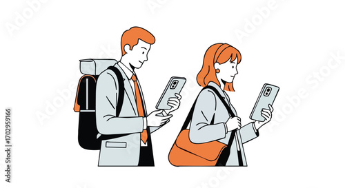 Modern professionals using smartphones on the go, capturing digital connectivity and dynamic lifestyles