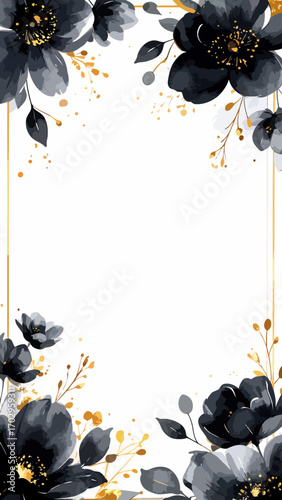 Dark Watercolor Flowers Frame Border.