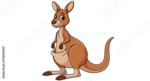 Cartoon Kangaroo Standing with Gentle Smile on a White Background