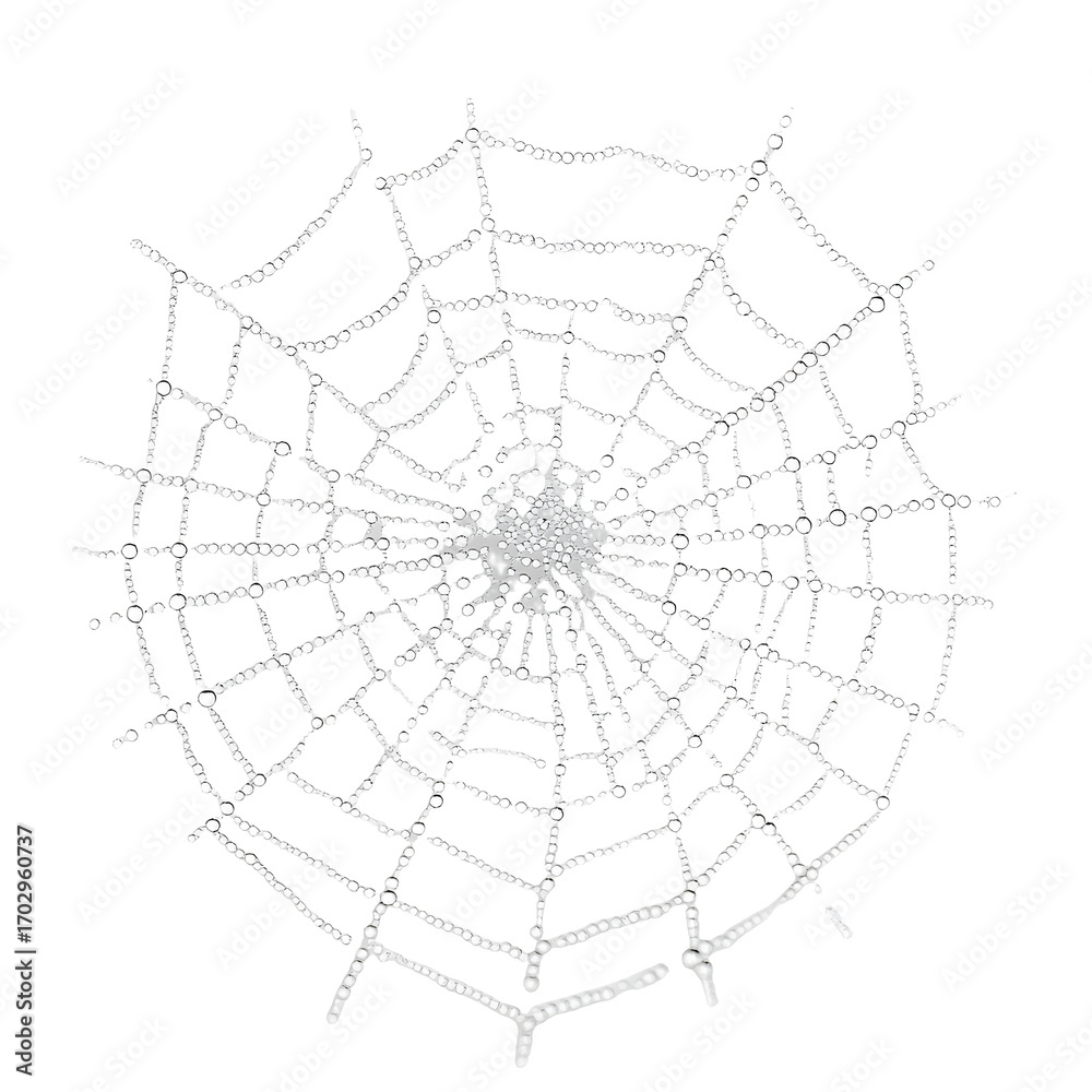 Obraz premium Stock photo of Spider web dewdrops white isolated background. Clean background and simple style with natural light and clear detail for web and print. Simple photo for stock use with clear focus and s
