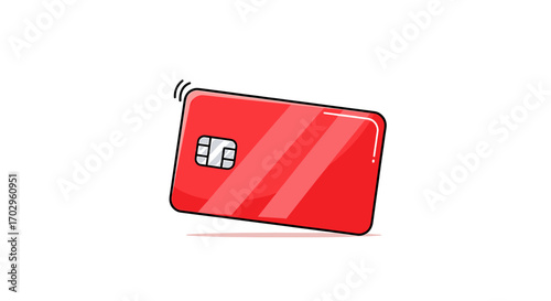 Cartoon Red Credit Card with NFC Connection, Isolated on White