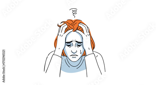 Woman overwhelmed by stress with hands on head, showing emotional turmoil and anxiety