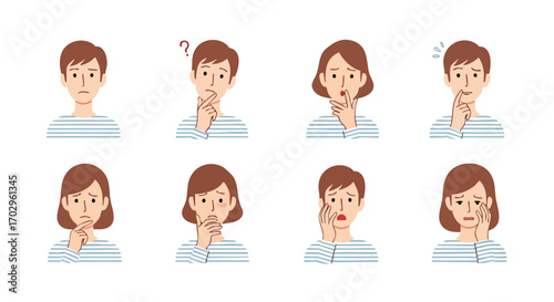 Diverse individuals express confusion, worry, and contemplation with thoughtful poses