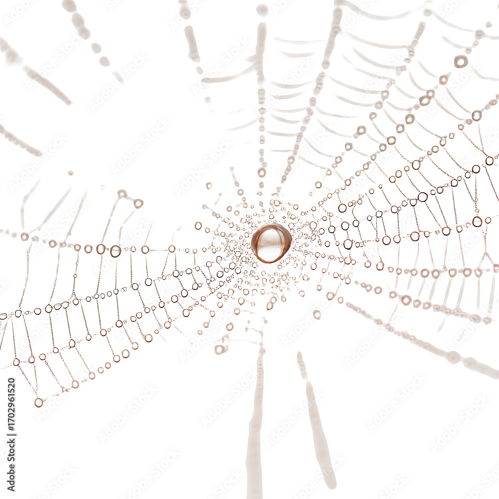Obraz premium Stock photo of Spider web dewdrops white isolated background. Clean background and simple style with natural light and clear detail for web and print. Simple photo for stock use with clear focus and s