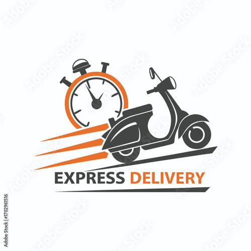 Express delivery scooter icon vector with stopwatch for courier services, logistics, fast shipping, and e-commerce branding. Perfect for web, apps, packaging, and advertising designs.
